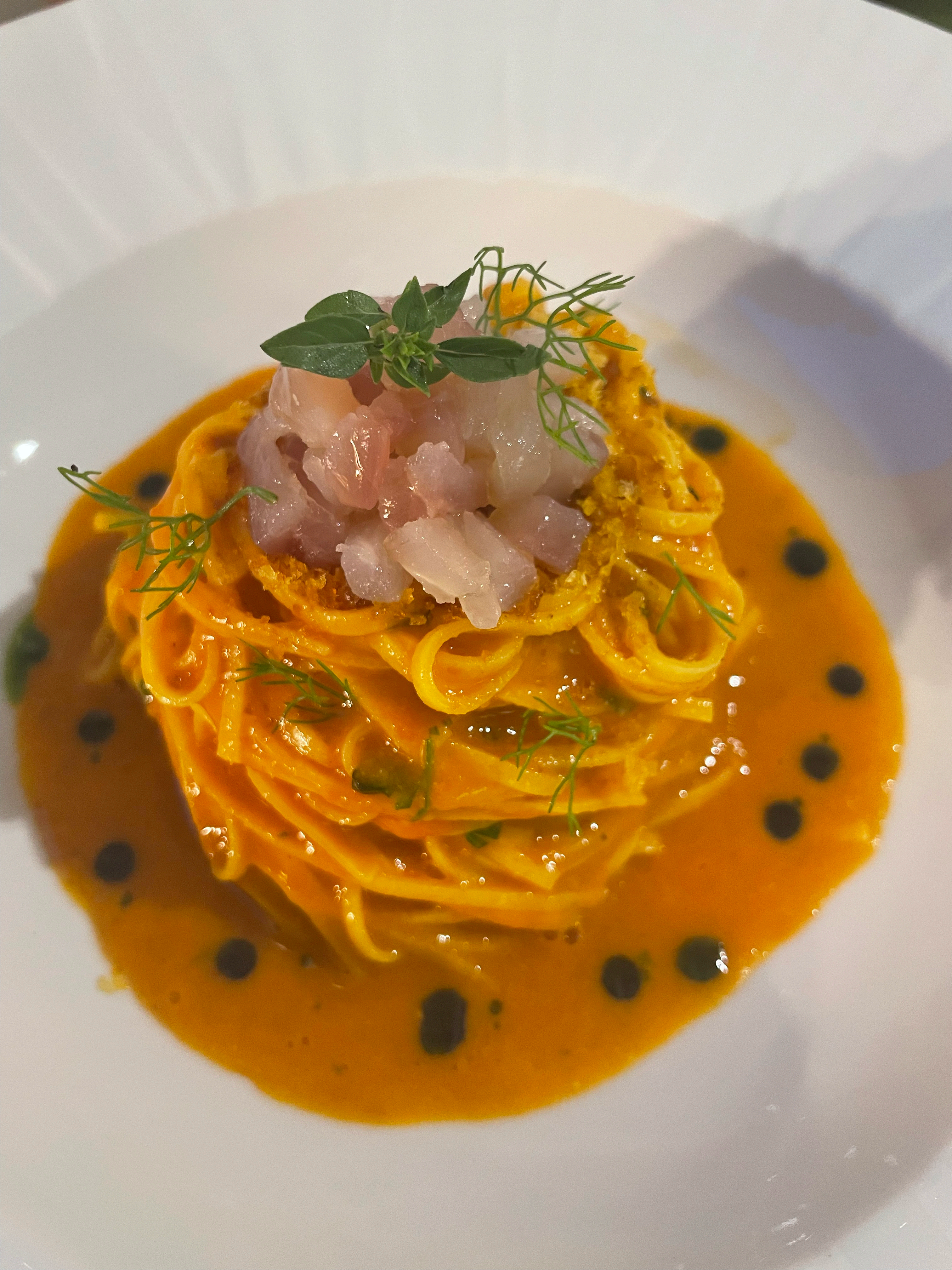 Tagliolini all'amatriciana di muggine.
